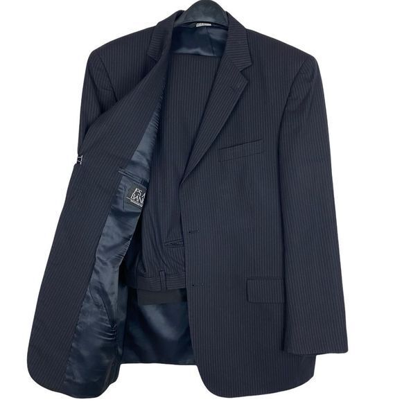 Jos. A. Bank Other - Jos A Bank 42R 35x29 Wool Suit Black Striped 2 Button Sport Coat + Pleated Pants